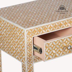 Bone Inlay 4 Drawer Hall Table / Side Table – Almond Geometric