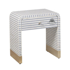Bone Inlay Curved Waterfall (Large) Bedside Table with 1 Drawer – Grey