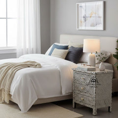 Bone Inlay Large 3 Drawer Bedside Table – Thin Zig Zag