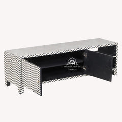 Bone Inlay Entertainment Unit / TV Stand – Black Zig Zag