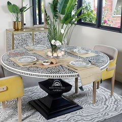 Handmade Bone Inlay Floral Pattern Round Coffee Table – Elegant Living Room Centrepiece
