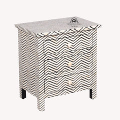 Bone Inlay Large 3 Drawer Bedside Table – Thin Zig Zag