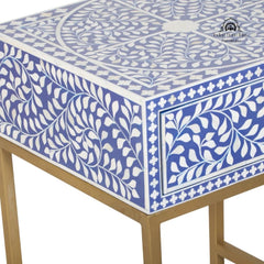 Bone Inlay 1 Drawer Bedside Table – Indigo Blue Floral