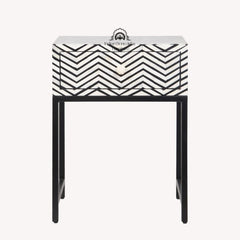 Bone Inlay 1 Drawer Bedside Table – Black Zig Zag