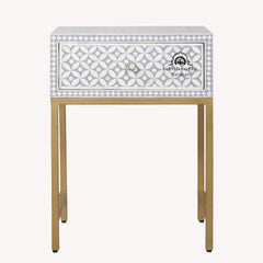Bone Inlay 1 Drawer Bedside Table – Grey Geometric