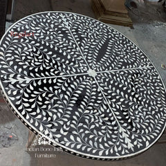 Handmade Bone Inlay Floral Pattern Round Coffee Table – Elegant Living Room Centrepiece