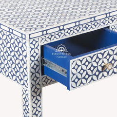 Bone Inlay 4 Drawer Hall Table / Side Table (Extra Long 155cm) – Indigo Blue Geometric