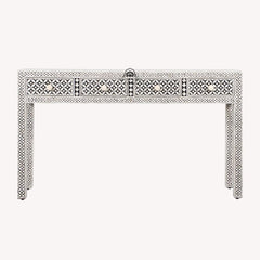 Bone Inlay 4 Drawer Hall Table / Side Table – Black Geometric