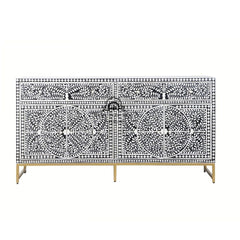 Bone Inlay Buffet Chest of Drawers – Black Floral Scroll