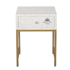 Bone Inlay 1 Drawer Bedside Table White Floral