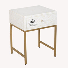 Bone Inlay 1 Drawer Bedside Table White Floral