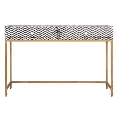 Bone Inlay 2 Drawer Hall Table – Black Zig Zag (Gold Frame)