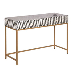 Bone Inlay 2 Drawer Hall Table – Black Zig Zag (Gold Frame)