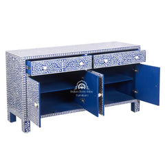 Bone Inlay Buffet Chest of Drawers – Indigo Blue Floral Scroll