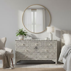Bone Inlay 7 Drawer Chest of Drawers – Black Thin Zig Zag