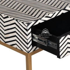 Bone Inlay 2 Drawer Hall Table – Black Zig Zag (Gold Frame)