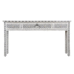 Bone Inlay 4 Drawer Hall Table / Side Table (Extra Long 155cm) – Black Geometric