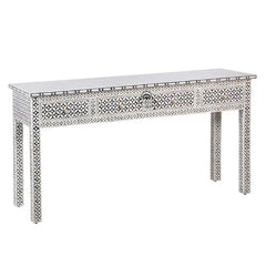 Bone Inlay 4 Drawer Hall Table / Side Table (Extra Long 155cm) – Black Geometric