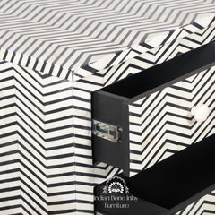 Bone Inlay 7 Drawer Chest of Drawers – Black Thin Zig Zag