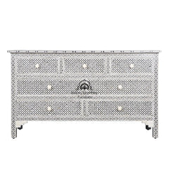 Bone Inlay 7 Drawer Chest of Drawers – Black Geometric