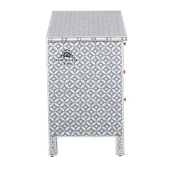 Bone Inlay Large 3 Drawer Bedside Table – Grey Geometric