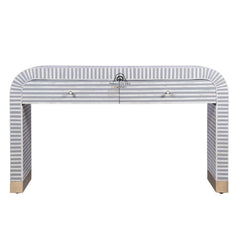 Bone Inlay Waterfall 2 Drawer Hall Table / Side Table – Grey Lines
