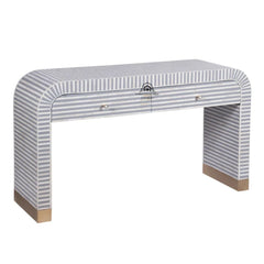 Bone Inlay Waterfall 2 Drawer Hall Table / Side Table – Grey Lines