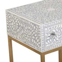 Bone Inlay 1 Drawer Bedside Table – Grey Floral