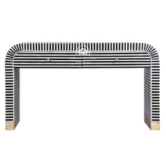Bone Inlay Waterfall 2 Drawer Hall Table / Side Table – Black Lines