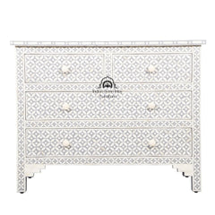 Bone Inlay 4 Drawer Chest of Drawers – Grey Geometric