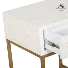 Bone Inlay 1 Drawer Bedside Table – White Geometric