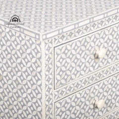 Bone Inlay 4 Drawer Chest of Drawers – Grey Geometric