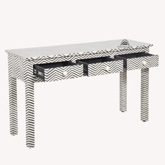 Bone Inlay 3 Drawer Hall Table / Side Table – Black Zig Zag