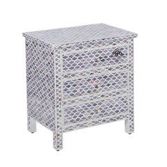 Bone Inlay Large 3 Drawer Bedside Table – Moroccan Grey