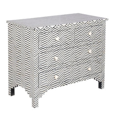 Bone Inlay 4 Drawer Chest of Drawers – Black Thin Zig Zag
