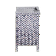 Bone Inlay Large 3 Drawer Bedside Table – Moroccan Grey