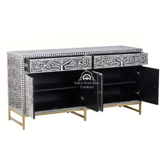 Bone Inlay Buffet Chest of Drawers – Black Floral Scroll