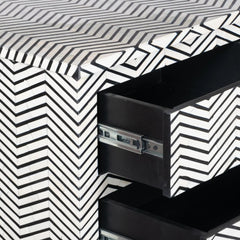 Bone Inlay 4 Drawer Chest of Drawers – Black Thin Zig Zag