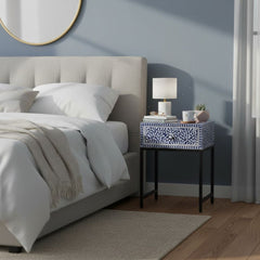 Bone Inlay 1 Drawer Bedside Table – Indigo Blue Floral