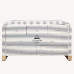 Bone Inlay Waterfall / Curved Buffet 7 Drawer Chest - Grey