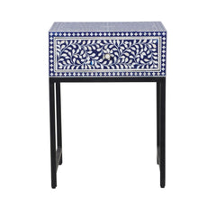 Bone Inlay 1 Drawer Bedside Table – Indigo Blue Floral