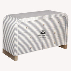 Bone Inlay Waterfall / Curved Buffet 7 Drawer Chest - Grey