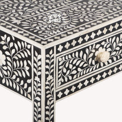 Bone Inlay 3 Drawer Hall Table / Side Table – Black Floral