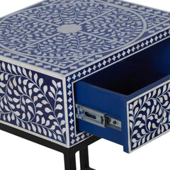 Bone Inlay 1 Drawer Bedside Table – Indigo Blue Floral