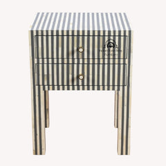 Bone Inlay Bedside Table with 2 Drawers – Grey Stripe
