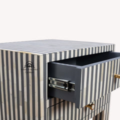 Bone Inlay Bedside Table with 2 Drawers – Grey Stripe