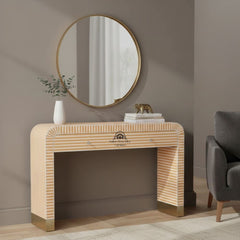 Bone Inlay Waterfall 2 Drawer Hall Table / Side Table – Almond Lines
