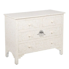 Bone Inlay 4 Drawer Chest of Drawers – White Geometric