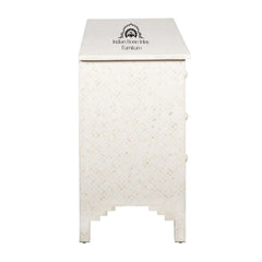 Bone Inlay 4 Drawer Chest of Drawers – White Geometric