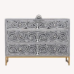 Bone Inlay 3 Drawer Chest of Drawers – Black Floral